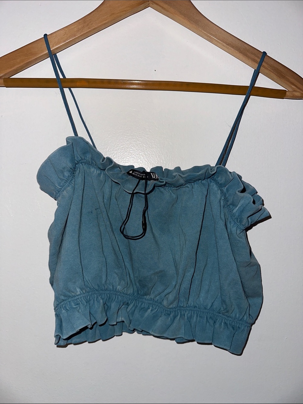 Blue Spaghetti Strap Ruched Crop Top - Picture 2 of 2